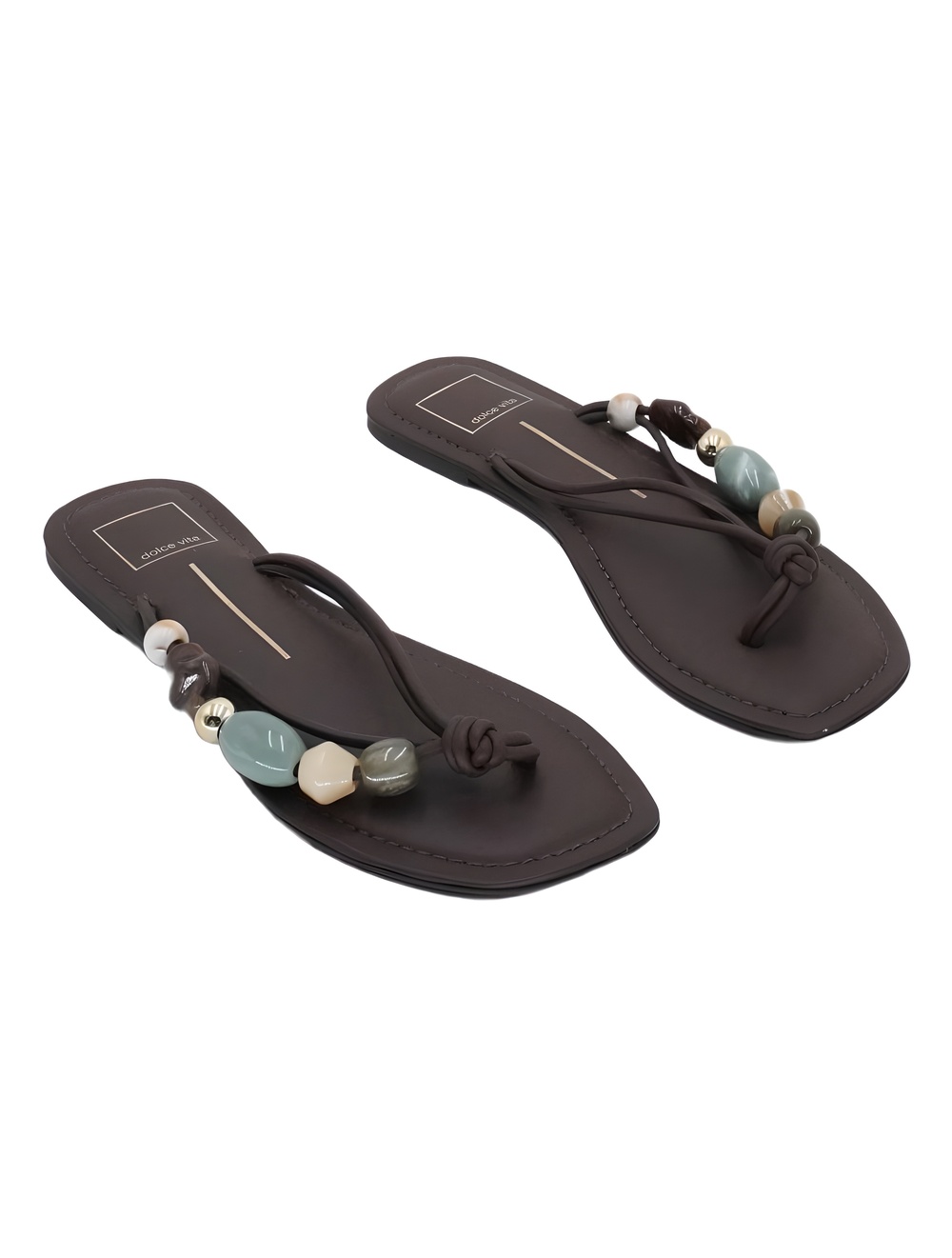 Dolce Vita Cely Dark Brown Leather Beaded Thong Sandals Size 9M